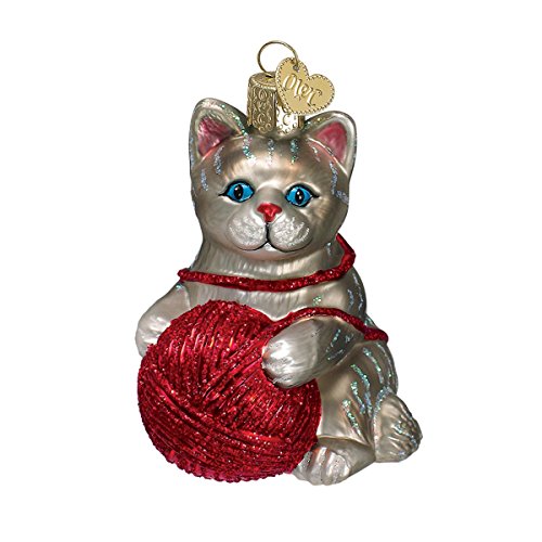 Old World Christmas Ornaments Grey/Red Playful Kitten Glass Blown Ornaments for Christmas Tree