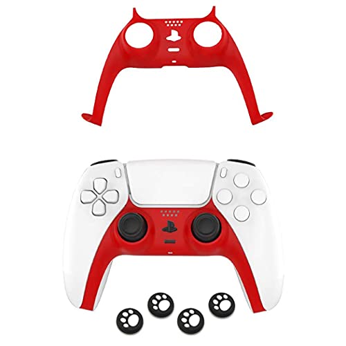 PS5 Red Replacement Shell (Controller Decorative Strip, Controller Faceplatewith 4 cat type Thumbs Grips)