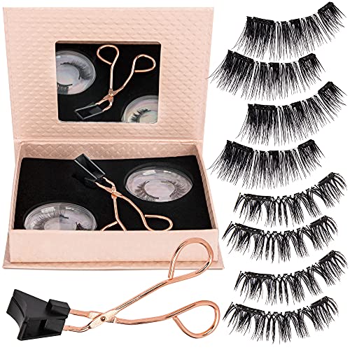 Sualsoce False Magnetic Eyelashes,Ultra Thin Magnet eyelashes,Easy to Wear,Best 3D Reusable Eyelashes with Advanced Applicator (8 PC with Applicator),Black,AK