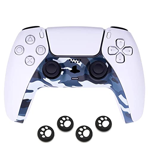 PS5 Camouflage Blue Replacement Shell (Controller Decorative Strip, Controller Faceplatewith 4 cat type Thumbs Grips)