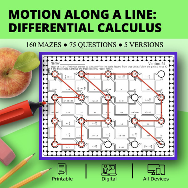Calculus Derivatives: Motion Along a Line Maze Activity Sets