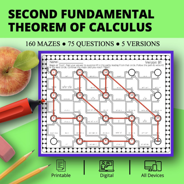 Second Fundamental Theorem of Calculus Maze Activity Sets
