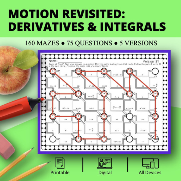 Calculus: Motion Along a Line Revisited Maze Activity Sets