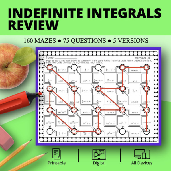 Calculus: Indefinite Integrals REVIEW Maze Activity Sets