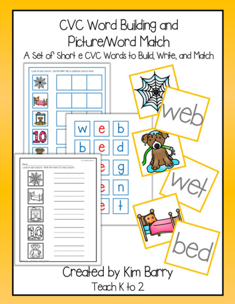 CVC Word Building and Picture Match: A Set of Short e CVC Words to build, Write, and Match