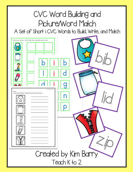 CVC Word Building and Picture/Word Match: A Set of Short i CVC Words to Build, Write, and Match
