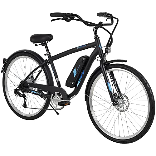 Huffy Everett + 27.5” Electric Comfort Bike for Men, Aluminum Frame, Blue, Pedal Assist up to 20 mph