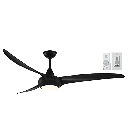 MINKA-AIRE F848-CL Light Wave 65″ Ceiling Fan, Black Finish with Remote and Additional Wall Control
