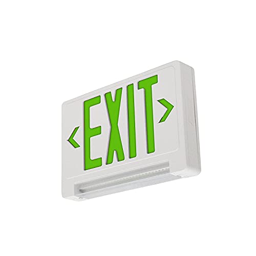 LFI Lights | Compact Combo Green Exit Sign with Emergency Lights | White Housing | All LED | Adjustable Light Bar | Hardwired with Battery Backup | UL Listed | (1 Pack) | COMBOLP-G