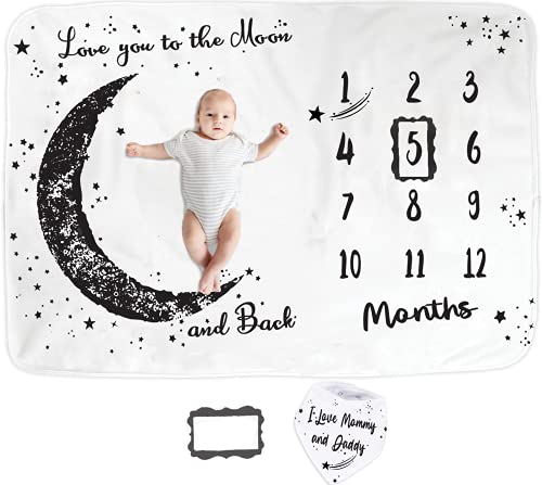 Miles&Molly Baby Monthly Milestone Blanket Boy, Girl |New Baby Boy Gift, Nursery Decor Baby Shower | Newborn Baby Month Blanket | Baby Growth Chart, 60×40