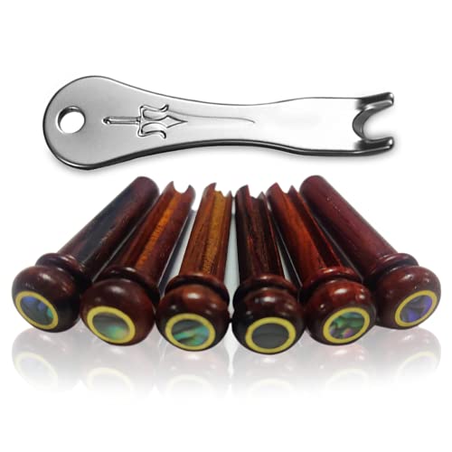 6 PCS Guitar Bridge Pins, Cocobolo Inlaid Abalone Dot with Bridge Pins Puller Remover Acoustic Guitar Replacement Parts