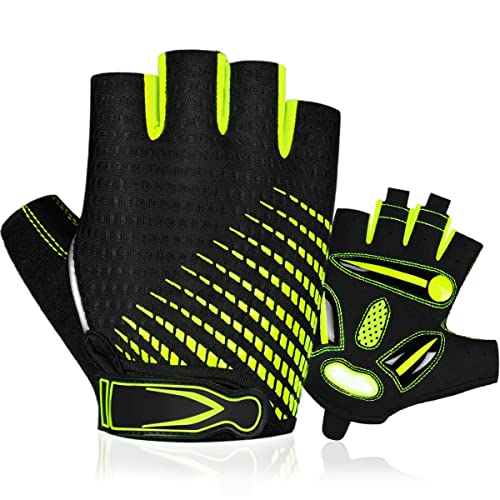 HUANLANG Cycling Gloves Half Finger Bike Gloves for Men Women MTB Road Mountain Biking Gloves Gel Padded Breathable Anti-Slip Shock-Absorbing Short Bicycle Gloves for Cycling Sports Fitness