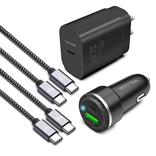 Super Fast Charger Type C Kit, VELOGK 25W PD PPS USB C Wall/Car Charger for Samsung Galaxy S23 Ultra/S23+/S23/S22/S21/S20/Plus/Ultra/FE/Note 20/10/A71, iPad Pro, with 2X Nylon USB C-to-C Cable(3.3ft)