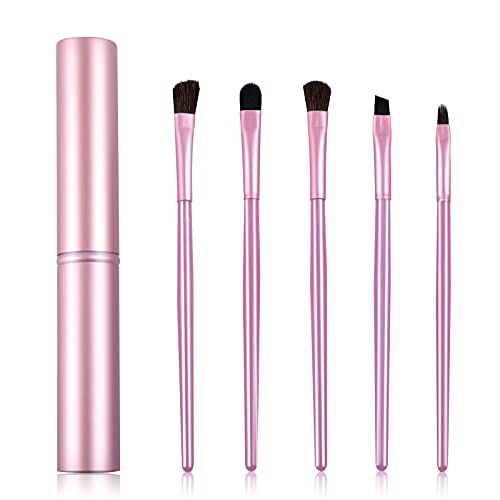 5Pcs Eyeshadow Brush Set,Premium Synthetic Soft Bristles Cosmetic Brush Portable Eye Brushes, Eye Makeup Brush, Eyeliner Brush, Angled Brush for Women & Girls (Light pink)