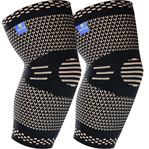 ABYON Medical Grade Copper Elbow Compression Sleeve (2pack) Highest Copper Content Elbow Brace for Tendonitis and Tennis Elbow,Arthritis,Golf Elbow,Breathable and Supportive Elbow Brace Relief Elbow Pain for Men and Women