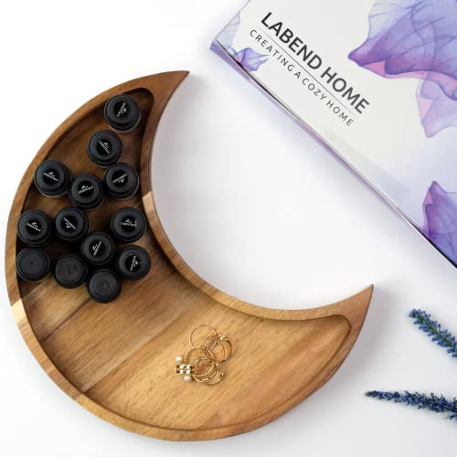 Moon Tray Crystal Holder and Display – Acacia Wood Crystal Tray for Stones, Healing Crystals and Gemstones Storage and Organizer Stand – Crescent Moon Bowl – Essential Oil Holder – Jewelry Dish Tray