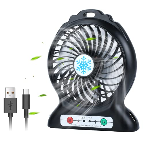 GGH Portable Desk Fan Rechargeable,Portable Fan for Travel,Small Battery Operated USB Fan with Flashlight,Power Bank for Phone Charge,3 Levels Wind Quiet Mini Personal Fan for Camping,Office,Car
