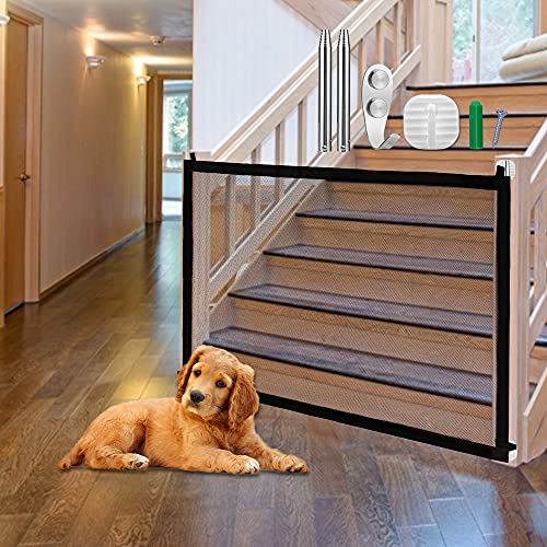 Pet Gate for Dogs, Pet Safety Mesh Dog Gate, Portable Folding Gates, Guard Fence Mesh Gates for Doorway Hall Indoor Outdoor, 28” x 44”, Black