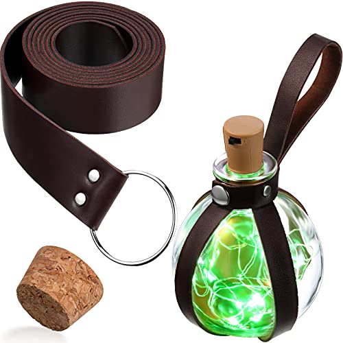 Dark Magic Cork Potion Bottle Spherical Glass Bottle with Leather Belt LED Wine Bottle Light (Green Cork Light)