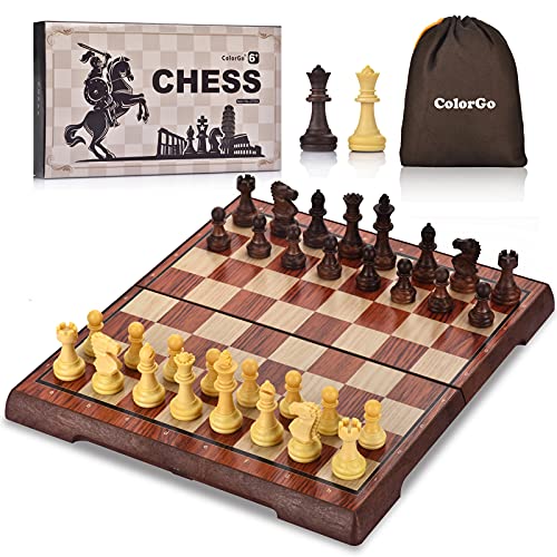 ColorGo Magnetic Travel Chess Set with 2 Extra Queens and Folding Games Board for Kids and Adults