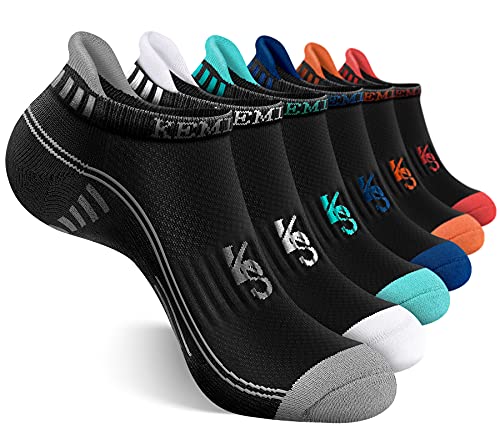 KEMISANT Mens Running Socks 6 Pairs, Athletic Ankle Socks for Men Full Cushioned Sole,Arch Support