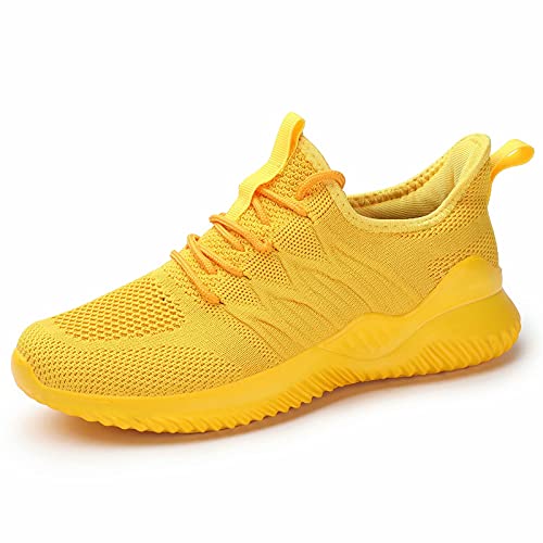 Women’s Ladies Slip-on Walking Shoes Tennis Running Sneakers Work Casual Comfor Lightweight Gym Trainers Yellow