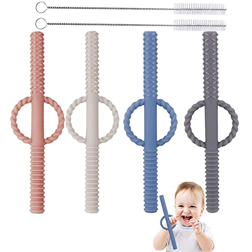 4 Pack Handle Hollow Teethers Tubes (6.8” Long) Teething Toys for Babies 0-6 Months – BPA Free