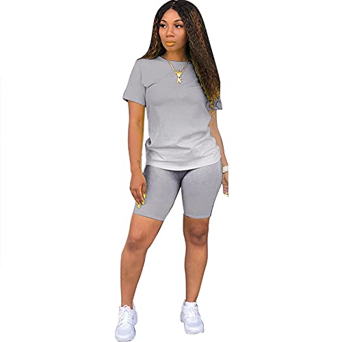 AOMONI Two Piece Outfits for Women Summer Short Sets Casual Plus Size Workout Tracksuit Grey Medium