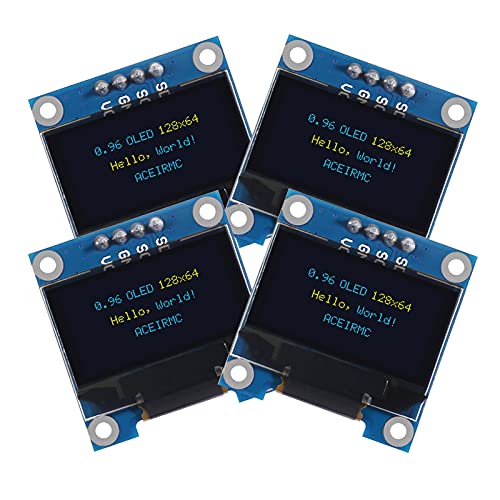 ACEIRMC 4pcs 0.96 Inch OLED Module 12864 128×64 SSD1315 Driver IIC I2C Serial Self-Luminous Display Board Compatible with Arduino Raspberry PI (Blue and Yellow)