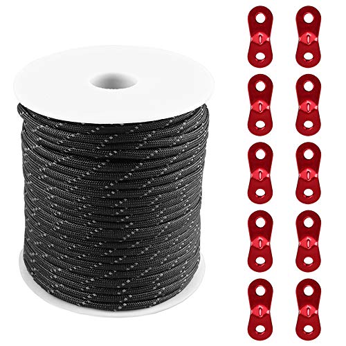 KRATARC 50m Camping Rope Outdoor Guy Lines Tent Cords (Black, 4mm)