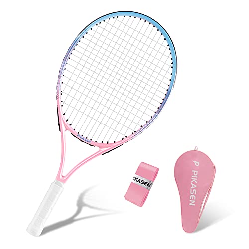 PIKASEN 21″ Kids Tennis Racket Best Starter Kit for Kids Age 8 and Under with Shoulder Strap Bag and Mini Tennis Racket Toddler Tennis Raquet (23 Inch Pink)