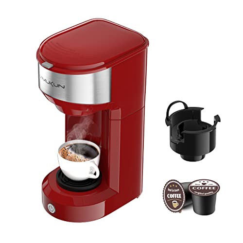 Vimukun Single Serve Coffee Maker Coffee Brewer for K-Cup Single Cup Capsule and Ground Coffee, Single Cup Coffee Makers with 6 to 14oz Reservoir, Small Size (Red)