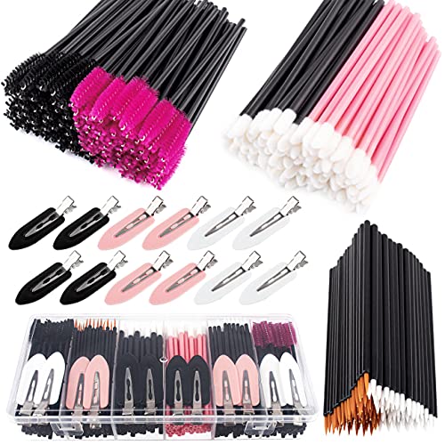 283 Pieces Makeup tools with storage box Makeup Applicators Tool Kit Includes Plastic Organizer Box Hair Clips Eyeliner Brushes Mascara Wands and Lipstick Applicators Lip Wands (283A)