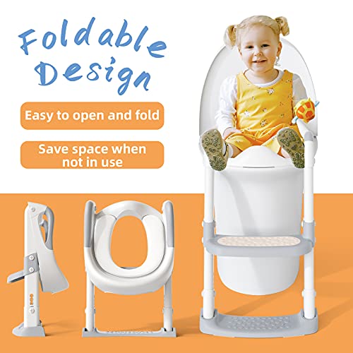 YMINA Potty Training Seat for Kids Toddlers Potty Training Toilet with Handles & Step Foldable Adjustable Comfortable and Anti-Slip Pad for Girls and Boys (Gray) | The Storepaperoomates Retail Market - Fast Affordable Shopping