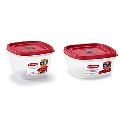 Rubbermaid Easy Find Lids 7-Cup Food Storage and Organization Container, Racer Red & Easy Find Lids 5-Cup Food Storage and Organization Container, Racer Red