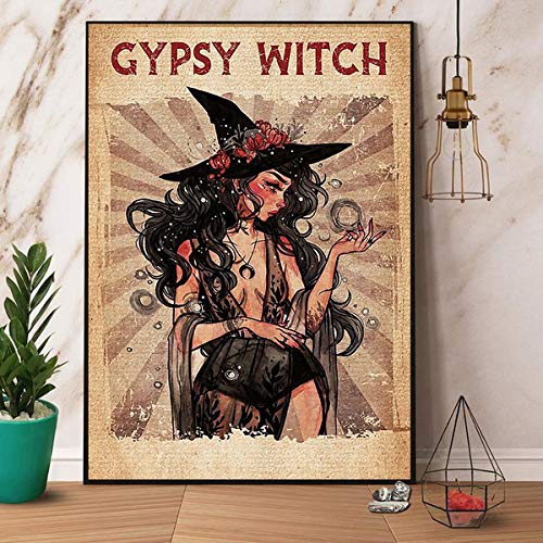 Witch Gypsy Witch Metal Tin Sign Art Tin Sign Metal Plaque Retro Girl Home Bar Shabby Chic Wall Decoration 8×12 Inch