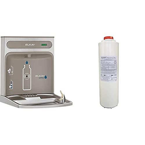 Elkay EZWSRK Bottle Filling Station, 18.81 x 17.88 x 3.56 inches, Stainless Steel & 51300C WaterSentry Plus Replacement Filter (Bottle Fillers), White