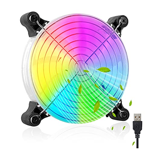 USB Computer Cooling Fan 5v 120mm Small Transparent Quiet led RGB Color Desktop Cooling Fan Portable for Computer Laptop TV Receiver Xbox Playstation Modern Home Office and More