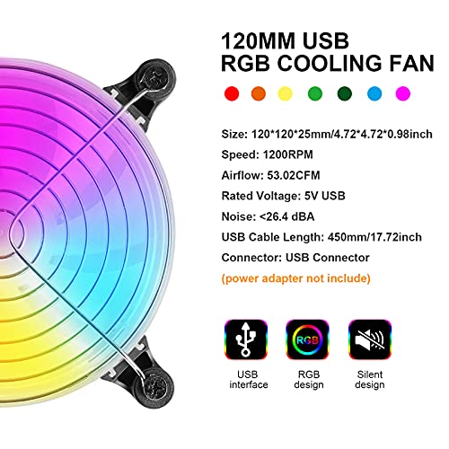USB Computer Cooling Fan 5v 120mm Small Transparent Quiet led RGB Color Desktop Cooling Fan Portable for Computer Laptop TV Receiver Xbox Playstation Modern Home Office and More | The Storepaperoomates Retail Market - Fast Affordable Shopping