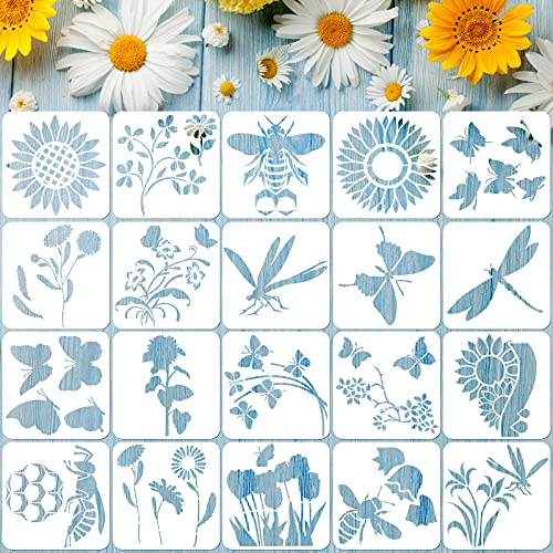 20 Pieces Stencils for Painting Reusable Animal Plant Music Stencil Spring Summer Fall Winter Stencil Template, DIY Stencils for Painting on Wood Canvas Christmas Decor (Plants Style)