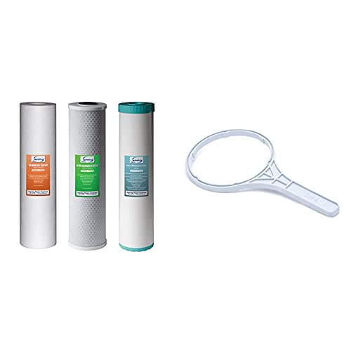 iSpring F3WGB32BM 4.5” x 20” 3-Stage Whole House Water Filter Set Replacement Pack with Sediment, White & Pentek SW-4 Plastic Filter Wrench used on Big Blue Filter Systems