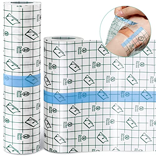 2 Rolls Transparent Stretch Adhesive Bandage Waterproof Bandage Tattoo Bandage Round Transparent Film Dressing Clear Adhesive Bandages Dressing Tape for Shower Tattoos (6 Inch, 8 Inch Wide)
