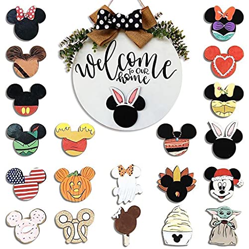 Welcome Sign Vinyl Door Hanger with 20 Different Interchangeable Logos,Magical Cute Mi-ckey Mouse Decoration and Gifts