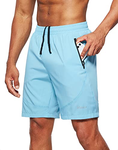 Pudolla Men’s Workout Running Shorts Lightweight Gym Athletic Shorts for Men with Zipper Pockets (Foreve Blue Medium)