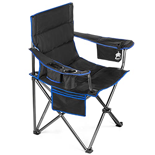 Homevative Heavy Duty Camping Chair with Carrying Bag, Built-in Cooler, Cup Holder and Bottle Opener