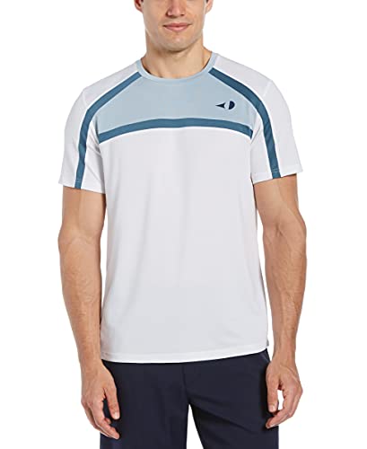 Grand Slam Men’s Three-Color Blocked Crew Neck Short Sleeve Tennis Tee Shirt, Bright White, Medium
