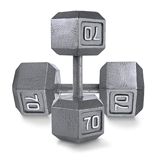 WF Athletic Supply Cast Iron Solid Hexagon Gray Dumbbells, Strength Training Free Weights Set of 2 for Women and Men, Hand Weights Sold by Pairs, from 1 to 120 LBS, Multi-Select Size Options Available