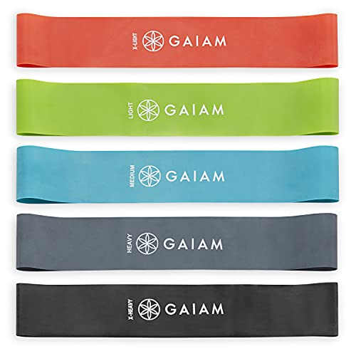Gaiam Restore Mini Resistance Loop Bands – 5 Pack Booty Bands with 5 Resistance Levels – Loop Resistance Bands for Exercise and Rehab – Includes Guide and Carry Bag