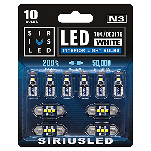 SIR IUS LED N3 DE3175 31MM 194 168 2825 Combo LED bulbs white Super Bright 300 Lumens 3030 Chipset for Japanese Car Truck Interiors Dome Map Door Courtesy License Plate Lights pack of 10