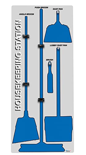 5S Housekeeping Shadow Board Broom Station Gray/Blue (with Broom Kit)